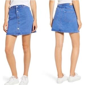 PAIGE Esma Hi Rise A-Line Denim Mini Skirt Snap Front Blue Size 26